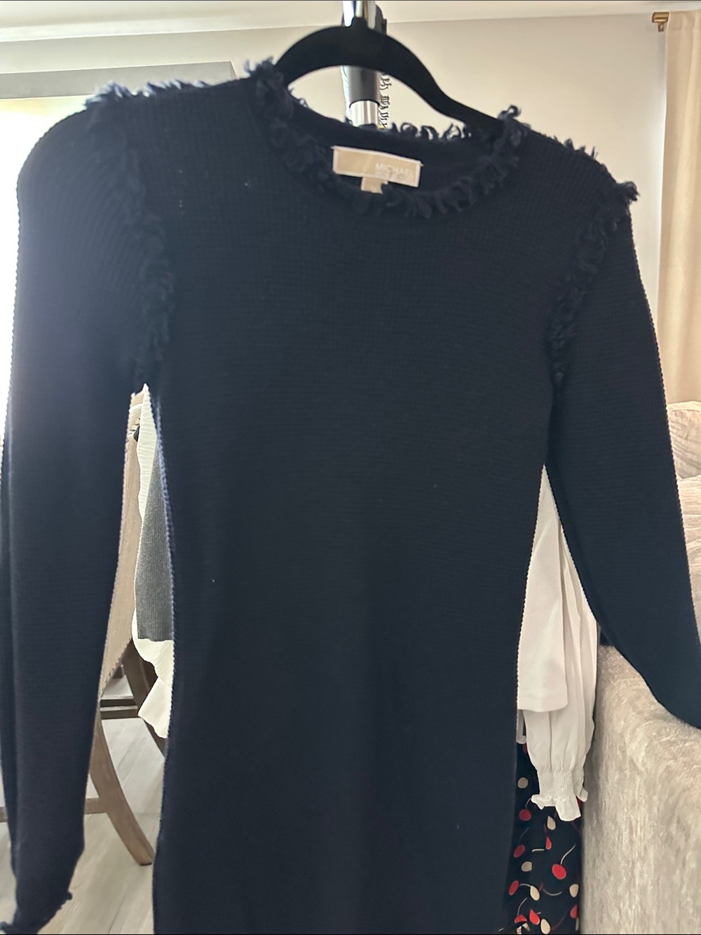 Michael Kors Black Fringe-Trim Knit Sweater Top